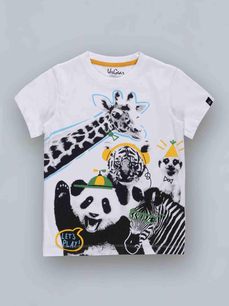 Kids White Printed Cotton Casual T-Shirt