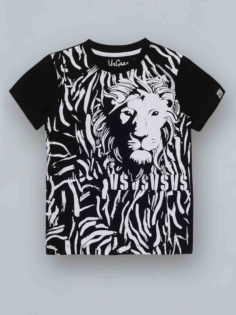 Kids Black Animal print Cotton Casual T-Shirt