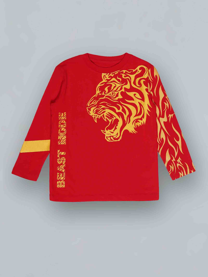 Kids Red Animal Print Cotton T Shirt