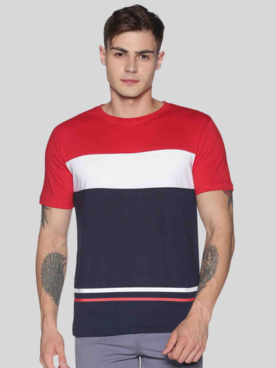 Men MultiColor Colourblock Round Neck T-Shirt