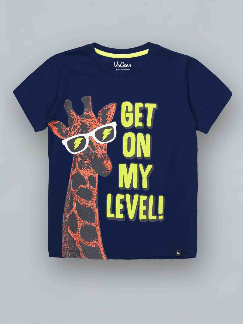 Kids Navy Blue Printed Casual Cotton T-Shirt