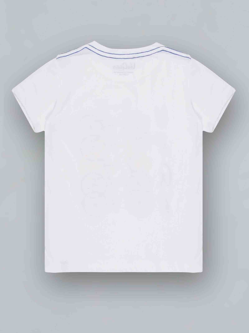 Kids White Printed Cotton T Shirt