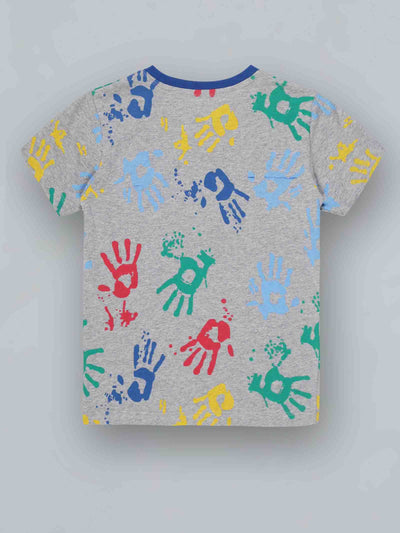 Kids Grey  Printed Cotton T Shirt