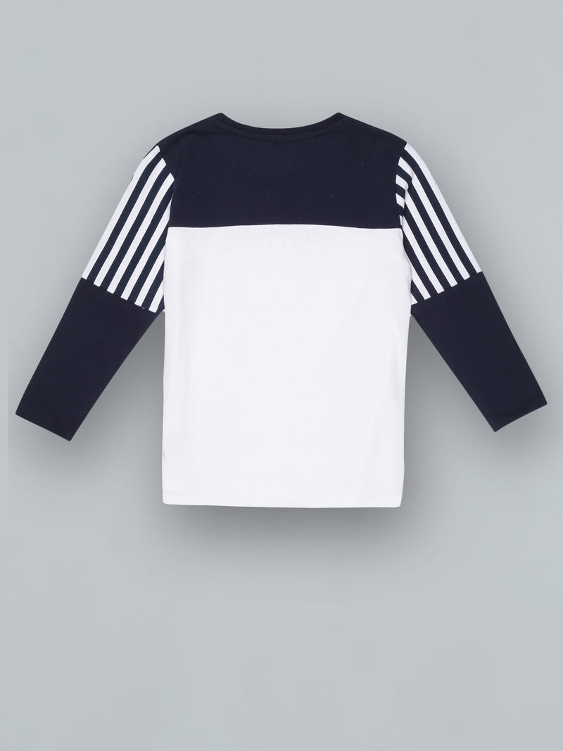 Kids Navy & White Colourblock Cotton T Shirt