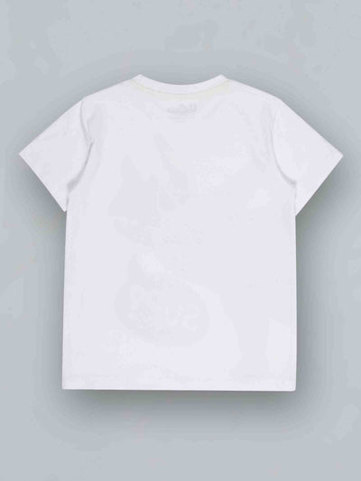 Kids White Animal Print Cotton T Shirt
