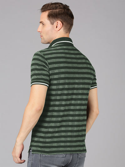 UrGear Striped Men Polo Neck Dark Green T-Shirt