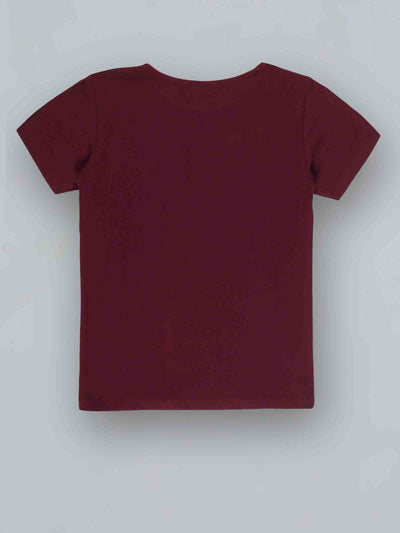 Kids Maroon Printed Cotton Casual T-Shirts