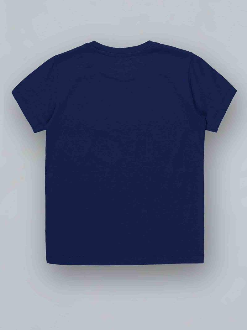 Kids Navy Blue Printed Casual Cotton T-Shirt