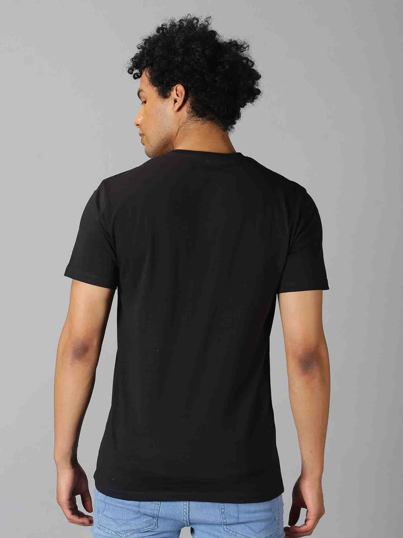 Men Black Graphic Print Half Sleeve T-Shirt