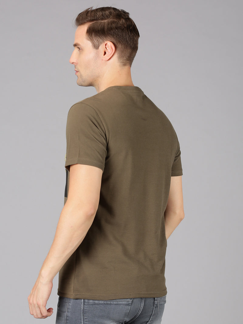 Men Olive Green Printed Round Neck T-Shirt