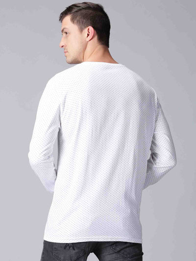 Men White Dot  Printed Round Neck T-Shirt