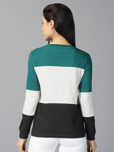 Women MultiColor ColorBlock Round Neck T-Shirt