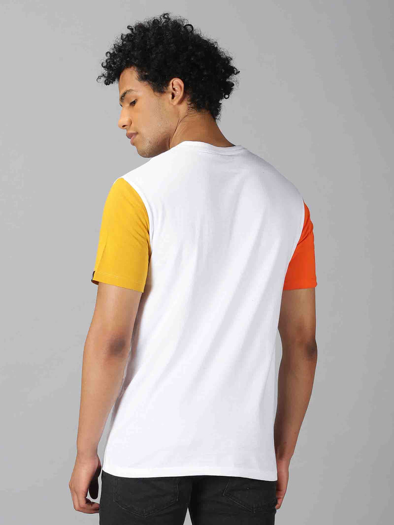 Men White Colourblock Round Neck T-Shirt