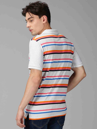 Men MultiColor Striped Casual Polo T-Shirt