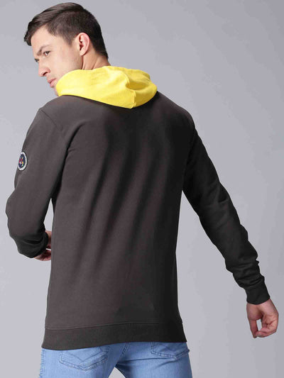 Men Black & Yellow Hooded Neck Sweatshirt