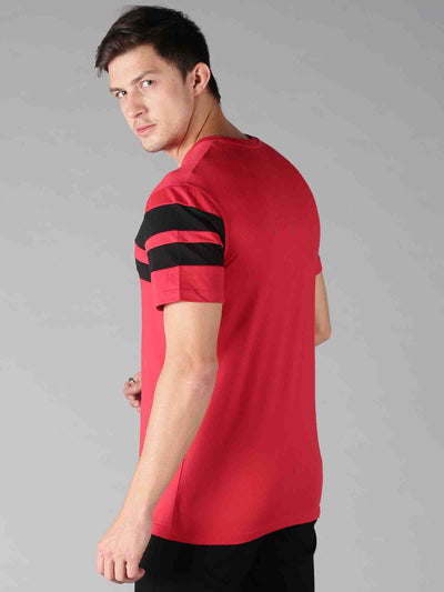 Men Red & Black Broad Stripes Round Neck T-Shirt