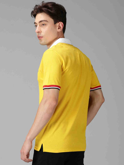 Men Yellow Solid Polo Neck Casual T-Shirt