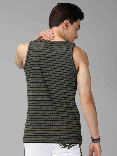 Men MultiColor Striped Sleeveless Round Neck Casual T-Shirt