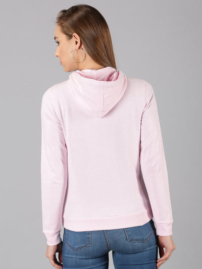 Women Pink Solid Hooded Neck Sweatshirt