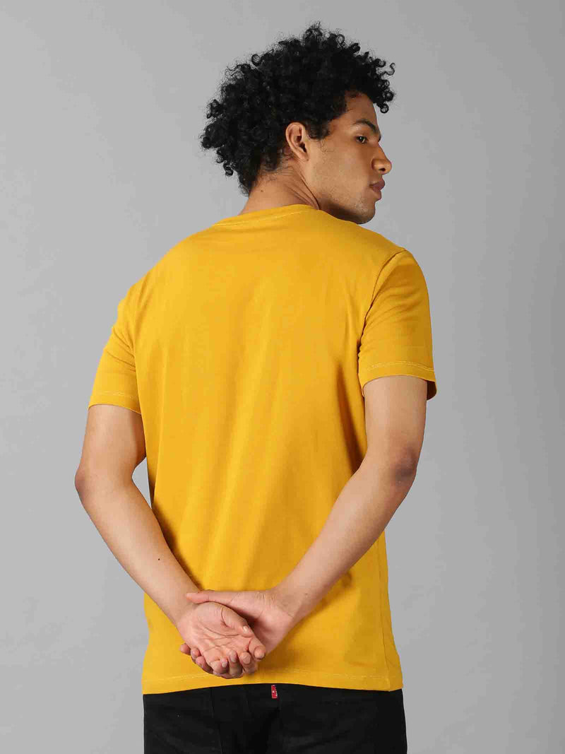 Men Mustard Yellow Typographic Print Casual T-Shirt