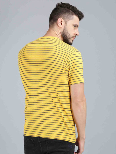 Men Yellow Striped Casual Half Sleeve T-Shirt