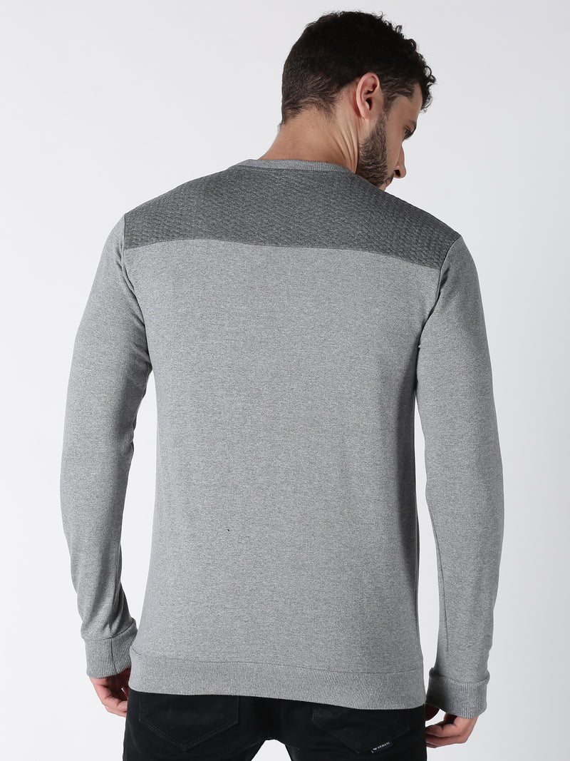 Men Grey Colourblock Round Neck Sweatshirt