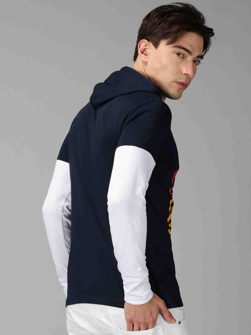 Men Navy blue Printed Hooded Neck Sweatshirt