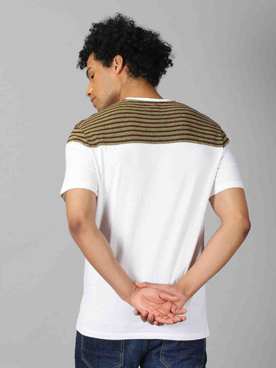 Men Green & White Striped Casual T-Shirt