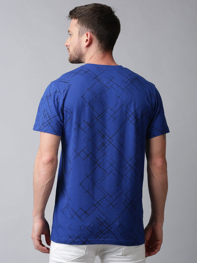 Men Blue Cross Printed Round Neck T-Shirt