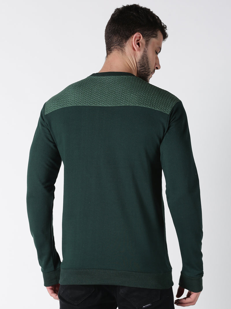 Men Green Colourblock Round Neck Sweatshirt