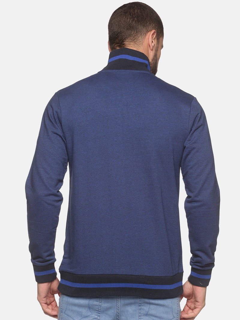 Men DarkBlue Solid High Neck Sweatshirt