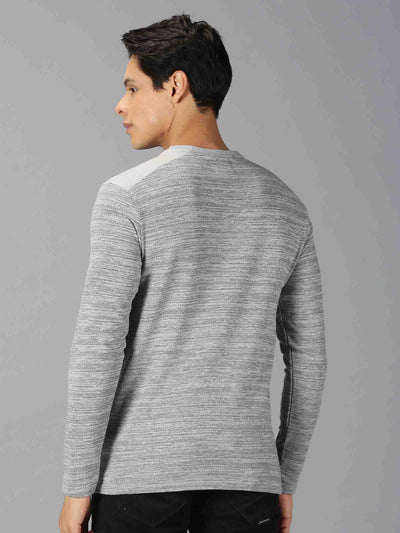Men Grey Melange ColorBlock  Round Neck T-Shirt