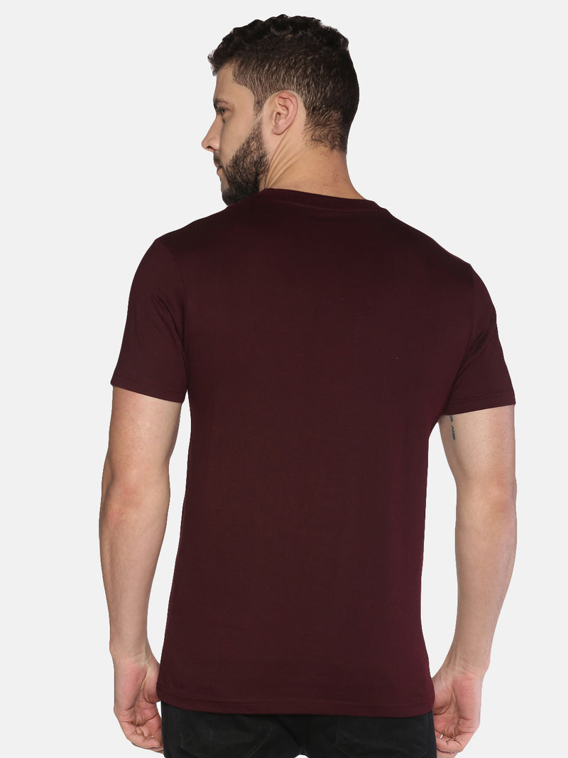 Men Maroon Printed Casual Round Neck T-Shirt