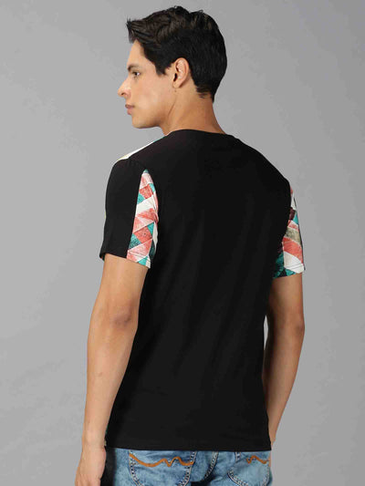 Men MultiColor Geometric Print Round Neck T-Shirt