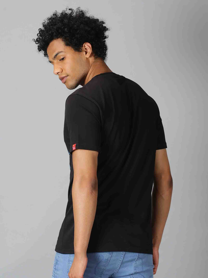 Men Black Graphic Print Round Neck Casual T-Shirt