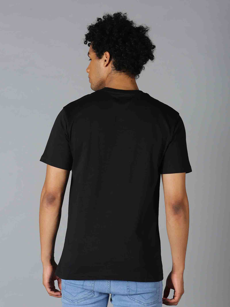 Men Black Printed Round Neck T-Shirt