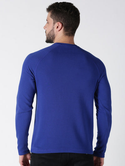 Men Blue Solid Round Neck SweatShirt