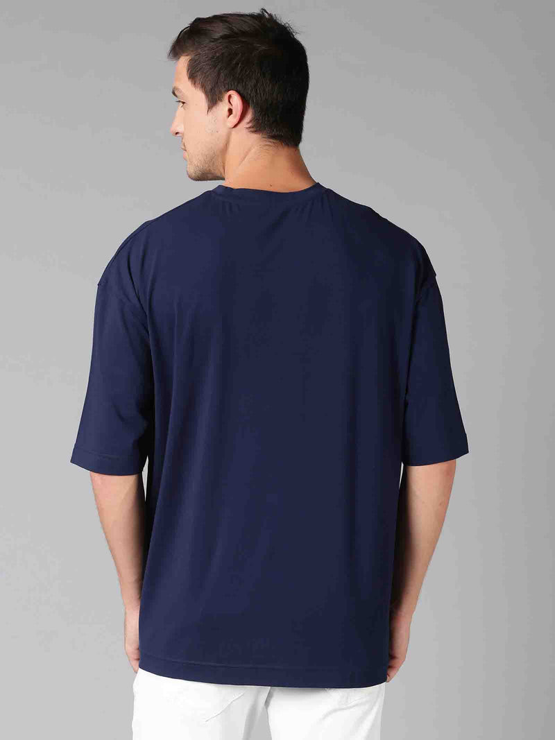 Men Navy Blue Solid  Round Neck Over Sized T-Shirt