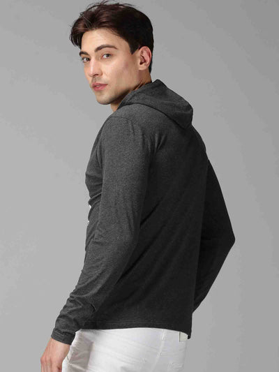 Men Grey Printed Hooded Neck Sweatshirt