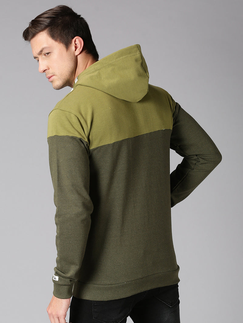 Men Green Colourblock Hooded Neck Sweatshirt