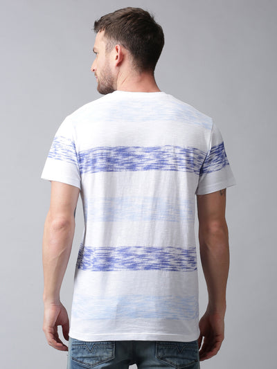 Men Blue Printed Round Neck T-Shirt