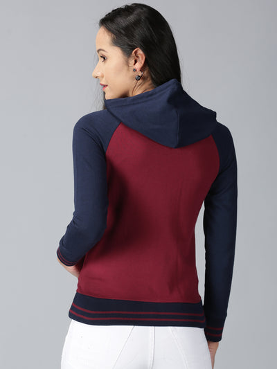 Women Multicolor Colourblock Hooded Neck Sweatshirt