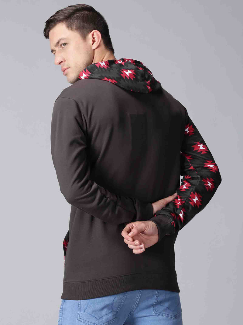 Men Black & Pink Printed Hooded Neck Sweatshirt