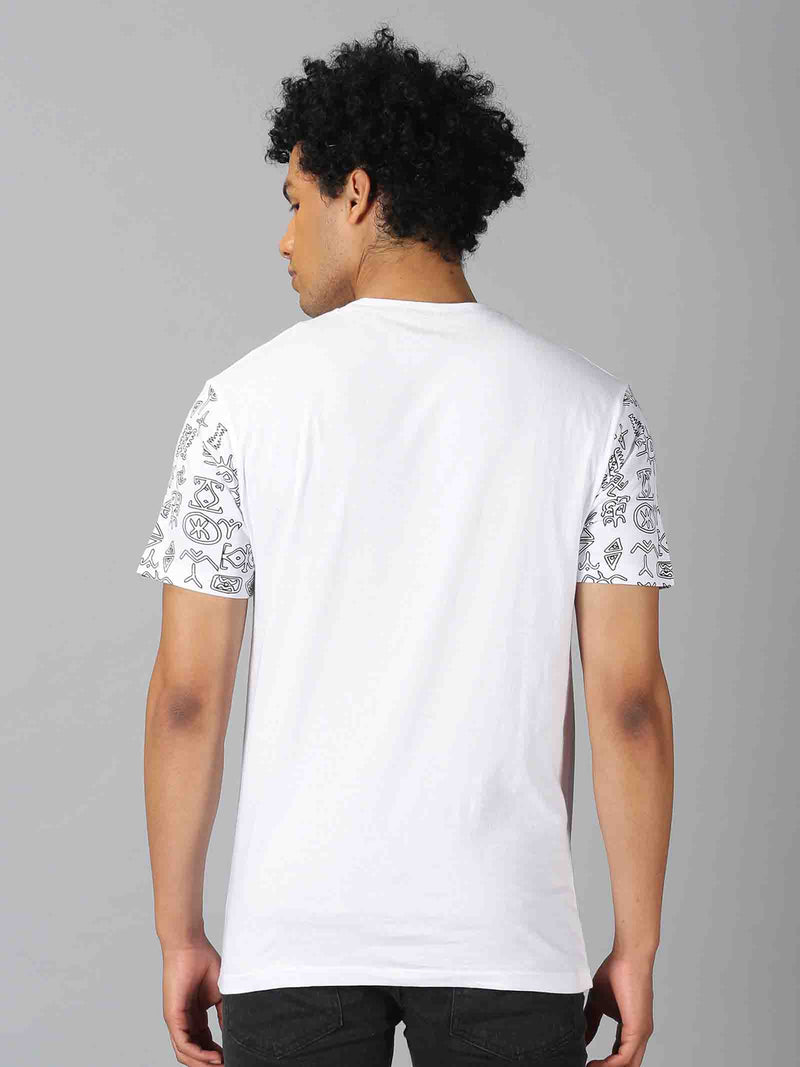 Men White Printed Round Neck T-Shirt