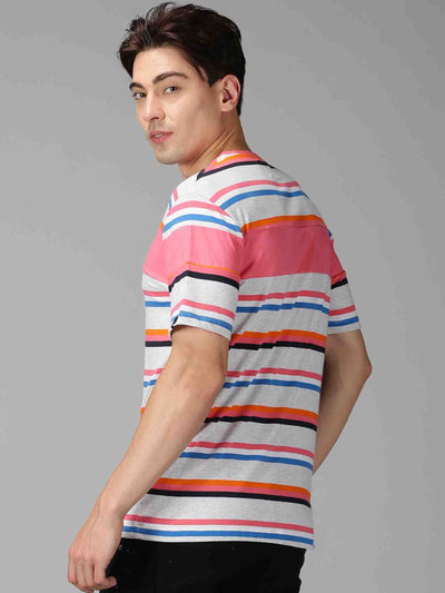 Men Multicolor Broad Striped Crew Neck T-Shirt