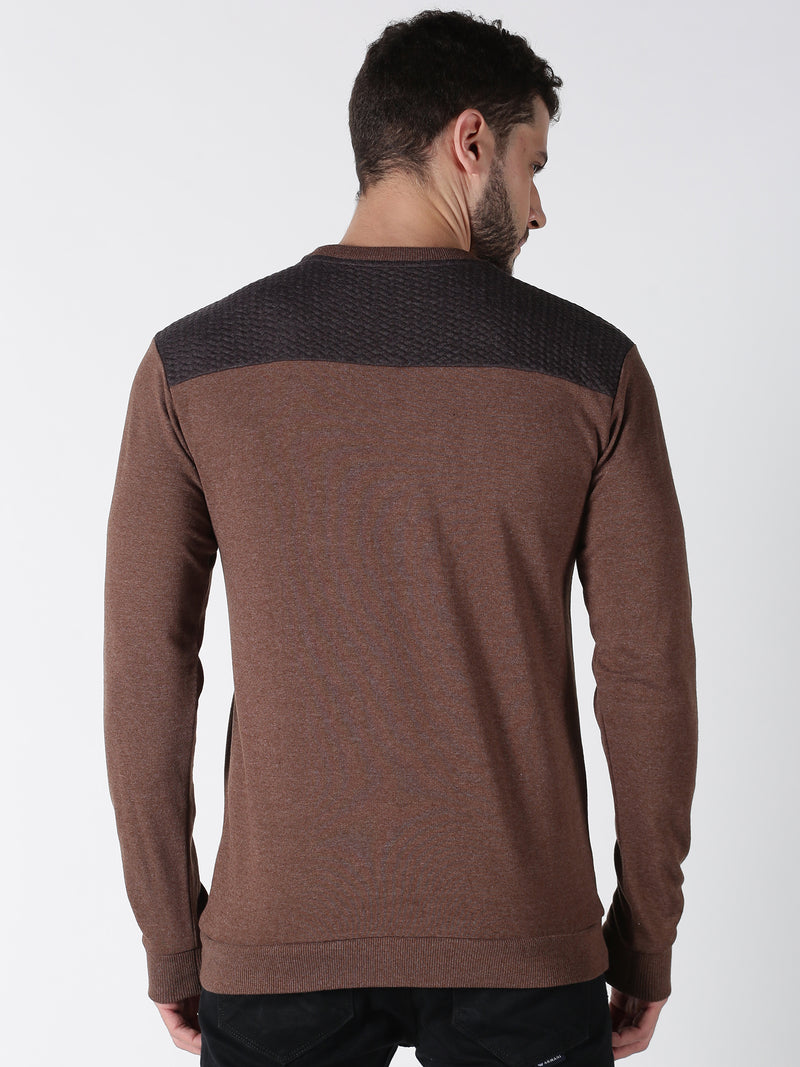 Men Brown Colourblock Round Neck Sweatshirt