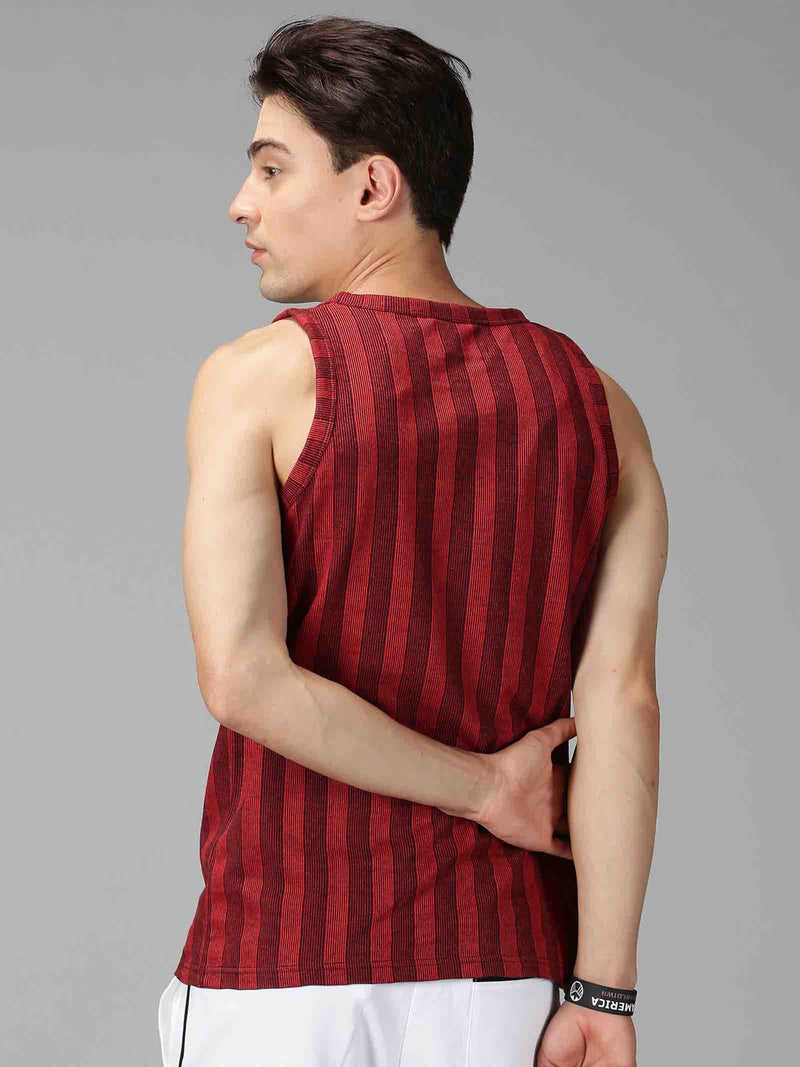 Men Striped Sleeveless Round Neck Casual T-Shirt