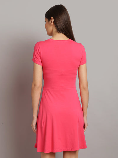 Women Pink Solid Round Neck Dress