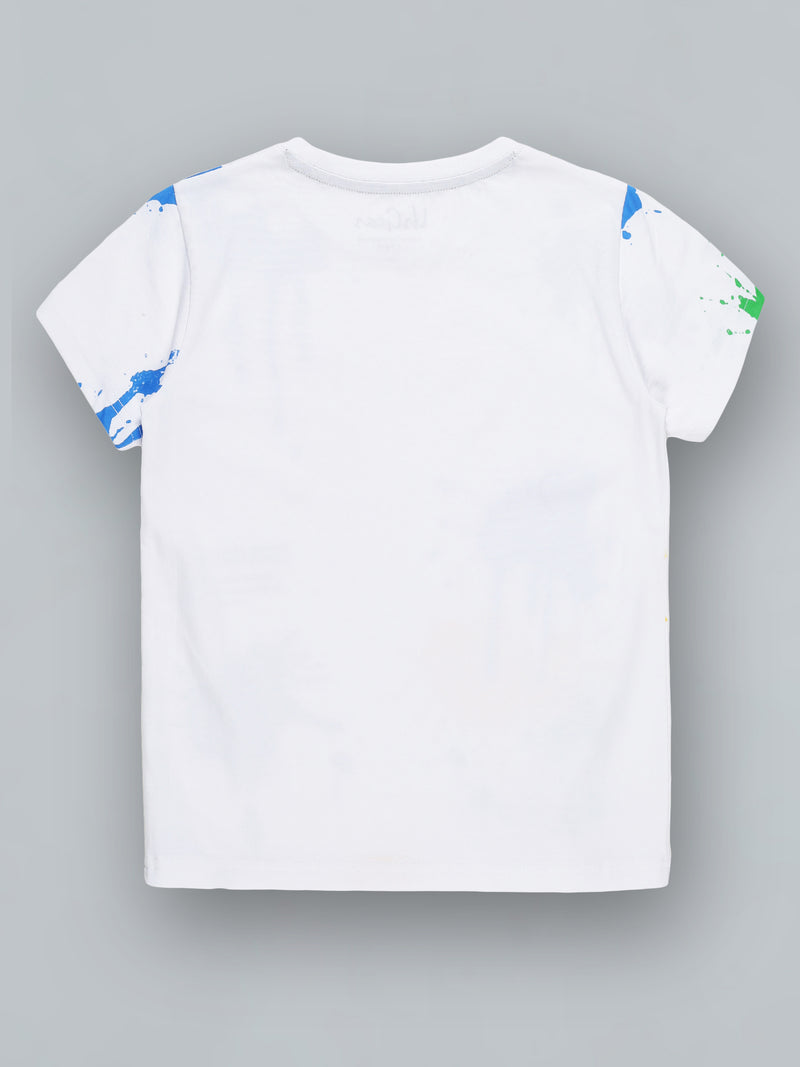 Kids White Printed Casual Cotton T-Shirt