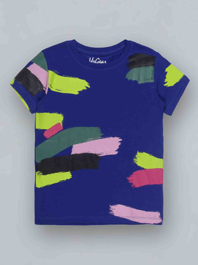 Kids Navy Blue Printed Cotton Casual T-Shirt